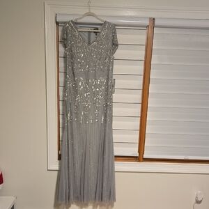 Adrianna Papell Gray Sequin Maxi Dress